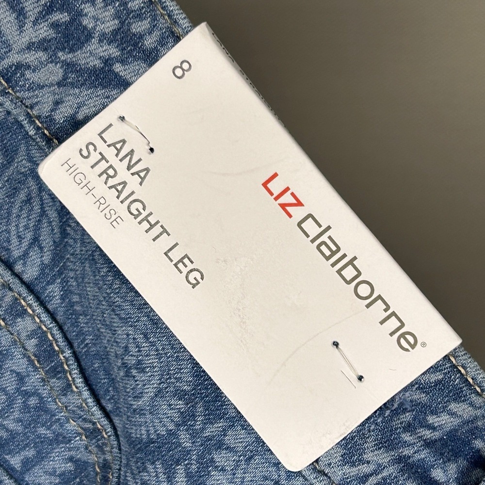 Liz Claiborne Lana Straight Leg Jeans 8 High Rise Blue Paisley Denim NWT Boho - Picture 6 of 8